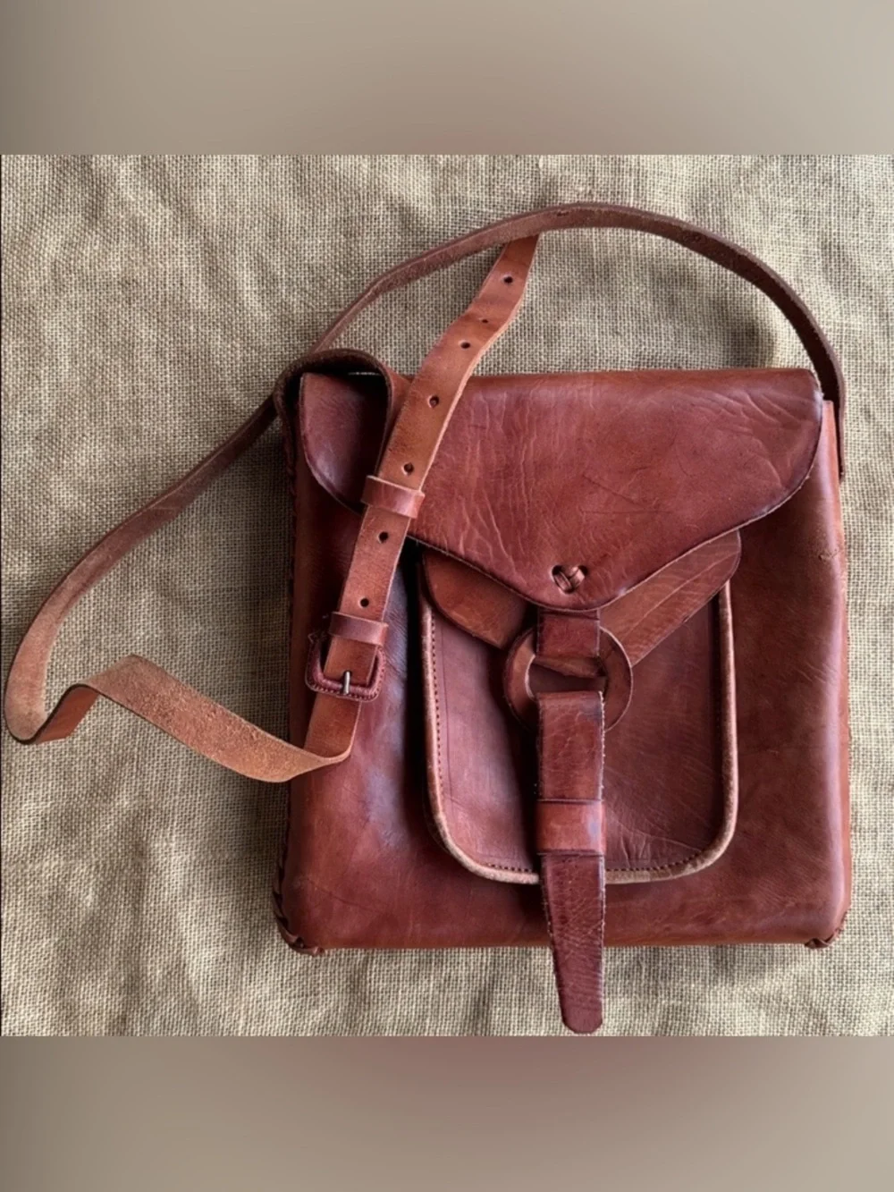 Vintage Brown Leather Handmade Joy Bag Woven Unisex Crossbody messenger Boho
